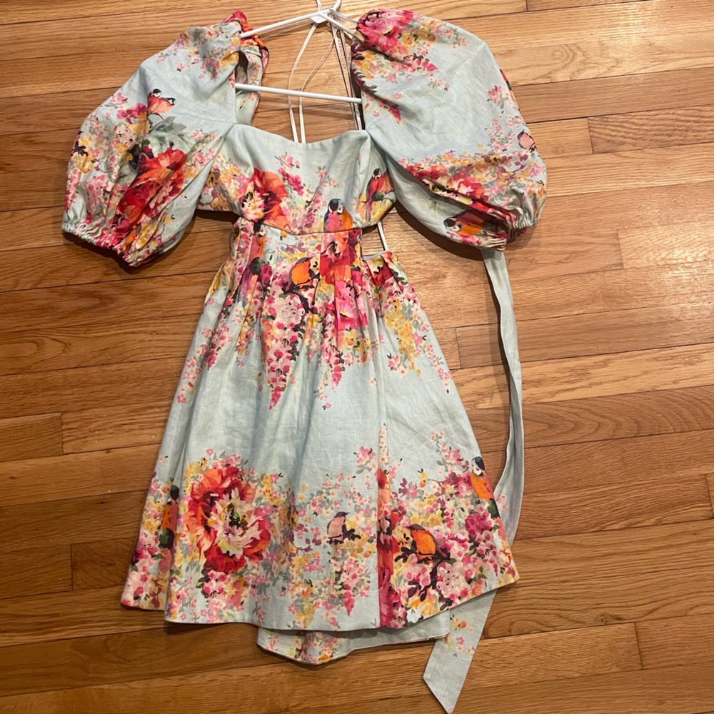 Zimmerman out of stock Mae cutout mini dress in mint floral worn once - Picture 4 of 4